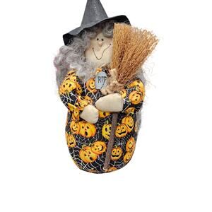 Vintage Halloween Witch   With Broom 10" Whimsical Pumpkin Outfit